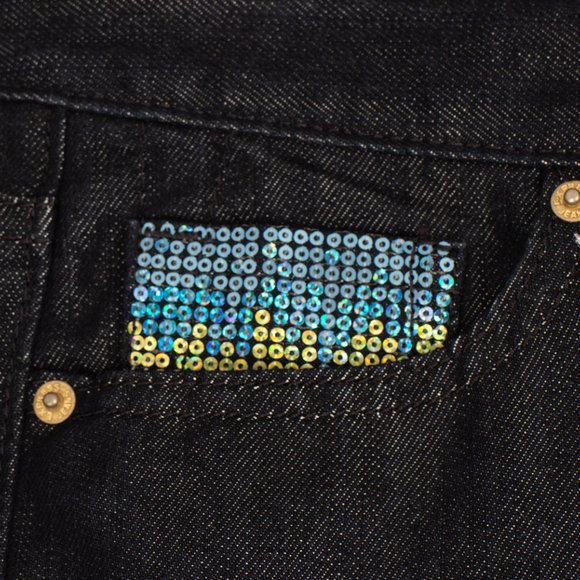 Express Stella Bootleg 8 (32 X 33) Women's Jeans Embellished Black Denim - Picture 5 of 11